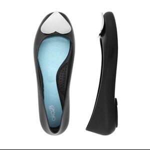 OKA b. Black Flats with Silver Heart Accent